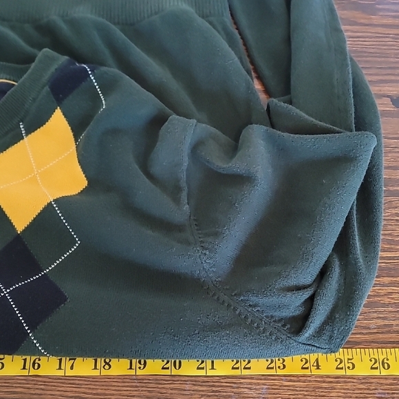Tommy Hilfiger Men Argyle V Neck Sweater Size L Green Yellow Y2K Academia Jumper - Picture 8 of 11
